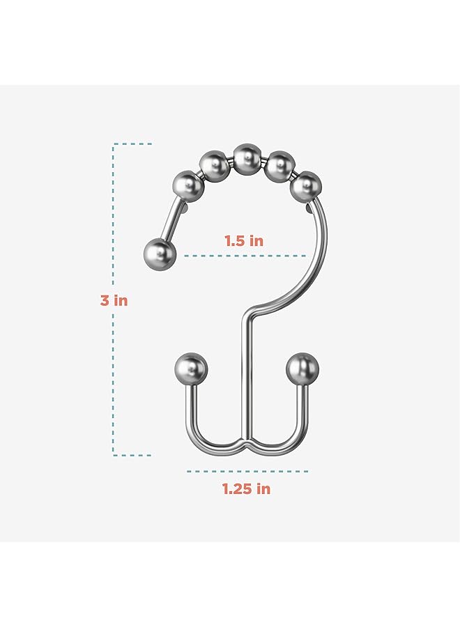MAYTEX Curtain Rings Rust Resistant Metal Double Roller Glide Hooks For Bathroom Shower Set Of 12 Brushed Nickel - Image 5