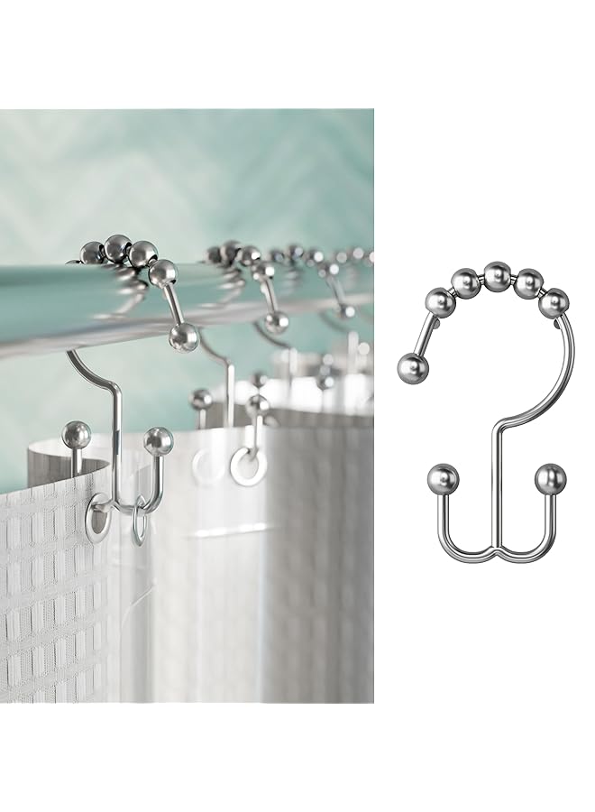 MAYTEX Curtain Rings Rust Resistant Metal Double Roller Glide Hooks For Bathroom Shower Set Of 12 Brushed Nickel - Image 1