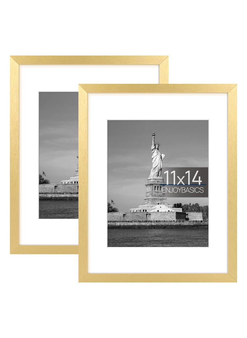 ENJOYBASICS ENJOYBASICS 11x14 Picture Frame  Display Poster 8x10 with Mat or 11 x 14 Without Mat  Wall Gallery Photo Frames  Gold  2 Pack  - Image 1