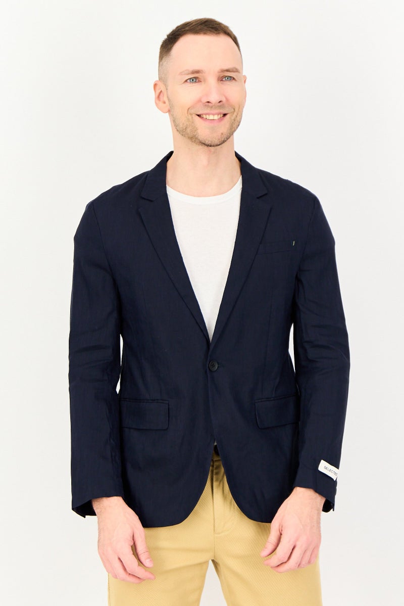 SELECTED Men Regular Fit Solid Casual Blazer, Navy - Image 1