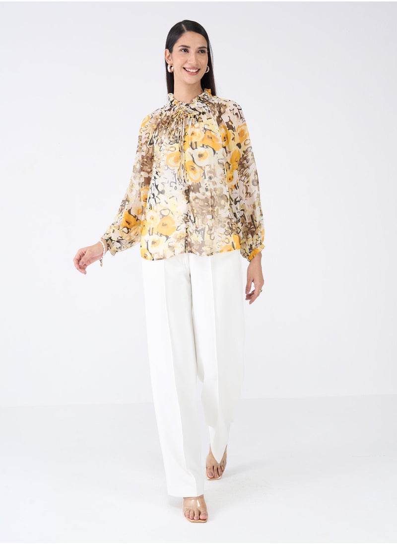 Salt Attire Women's Floral Pattern Top, Smocking Detail, and Full-Length Raglan Sleeves for a Feminine and Elegant Look  - Image 2