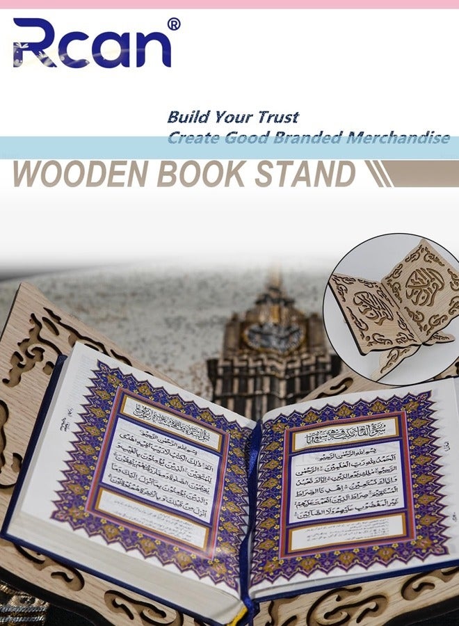 Rcan Foldable Wooden Book Stand, Book Holder with Pattern, Reading Bookshelf for Magazine, Cookbook, Prayer Book - Image 2