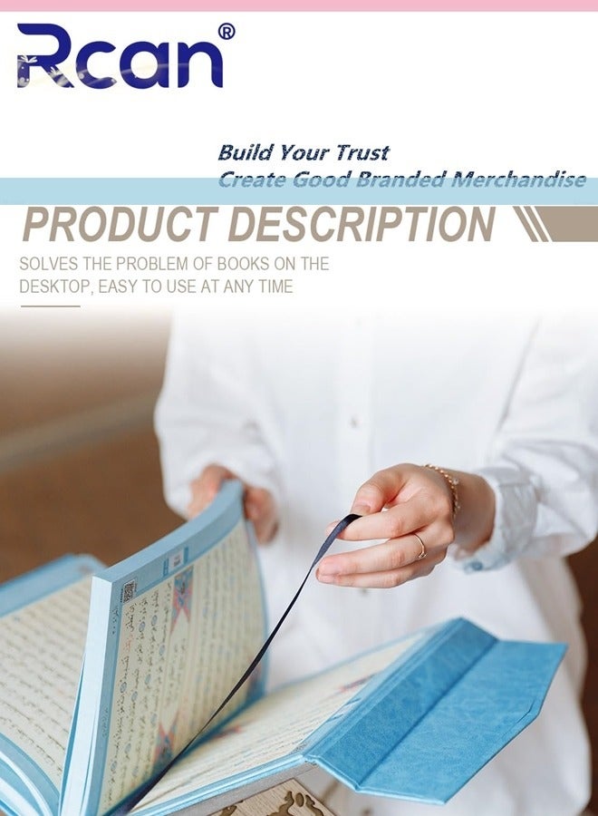 Rcan Foldable Wooden Book Stand, Book Holder with Pattern, Reading Bookshelf for Magazine, Cookbook, Prayer Book - Image 3