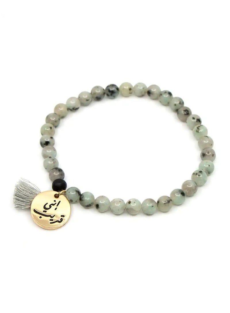 أم أم أيه من معدن الإنسان سبحة بخرز كيوي جاسبر - Image 1