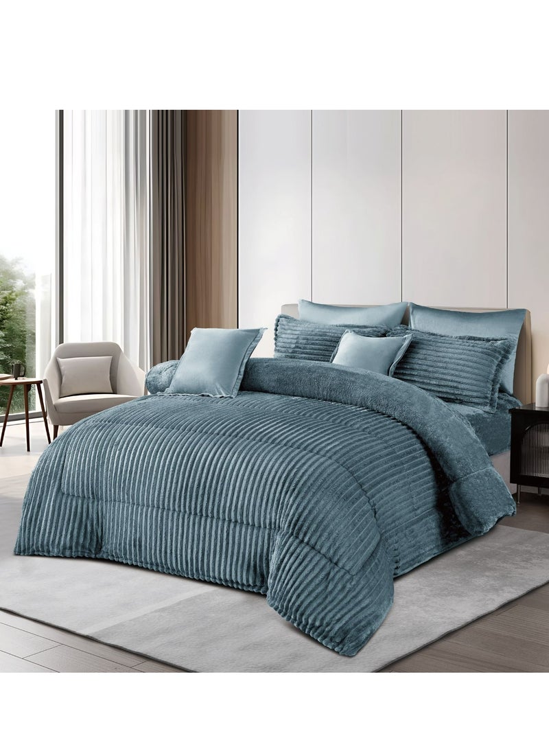 مينج لي مفرش سرير شتوي نفرين بتصميم هندسي مصنوع من الفرو الناعم مكون من 8 قطع ( 1 مفرش +1 شرشف مطاط للمرتبة + 4 كيس مخدة +2 كيس للوسادة المربعة ) مقاس المفرش 230X250 سم - Image 1