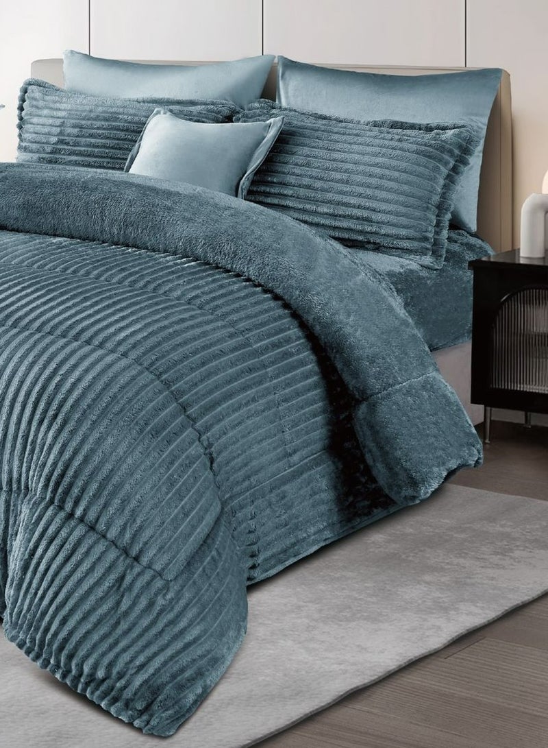 مينج لي مفرش سرير شتوي نفرين بتصميم هندسي مصنوع من الفرو الناعم مكون من 8 قطع ( 1 مفرش +1 شرشف مطاط للمرتبة + 4 كيس مخدة +2 كيس للوسادة المربعة ) مقاس المفرش 230X250 سم - Image 2