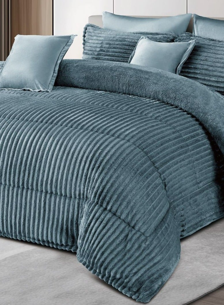 مينج لي مفرش سرير شتوي نفرين بتصميم هندسي مصنوع من الفرو الناعم مكون من 8 قطع ( 1 مفرش +1 شرشف مطاط للمرتبة + 4 كيس مخدة +2 كيس للوسادة المربعة ) مقاس المفرش 230X250 سم - Image 4