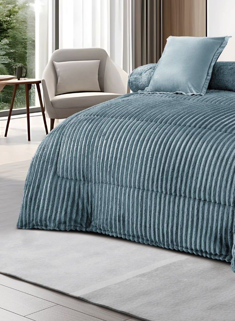 مينج لي مفرش سرير شتوي نفرين بتصميم هندسي مصنوع من الفرو الناعم مكون من 8 قطع ( 1 مفرش +1 شرشف مطاط للمرتبة + 4 كيس مخدة +2 كيس للوسادة المربعة ) مقاس المفرش 230X250 سم - Image 3