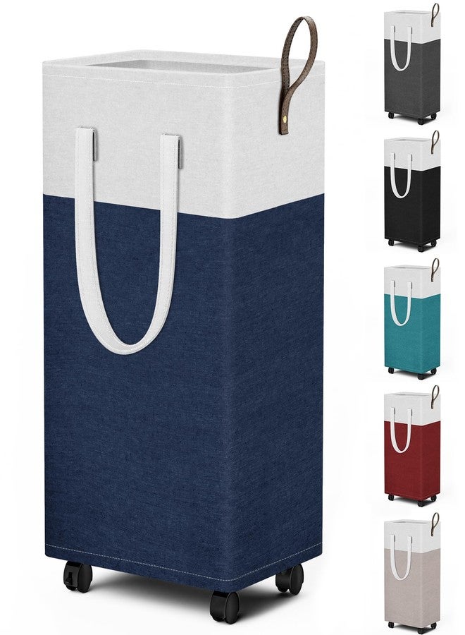 HomeHacks Laundry Basket with Wheels, Rolling Laundry Hamper, Collapsible & Waterproof Clothes Hamper, Narrow Corner Clothes Bins with Extended Handles for Clothes in the Family & Dorm (75L, Blue) - Image 1