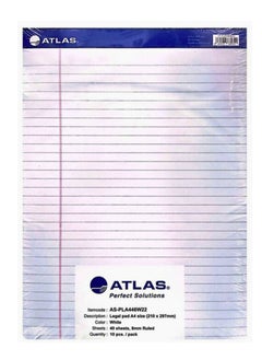 ATLAS 10-Piece A4 Size White Legal Pad 40 Sheets (210x297mm)  - Image 1