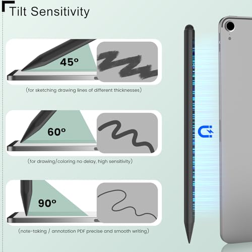DIGIROOT Upgrade iPad Pencil for Apple, 2IN1 3X Fast Charge Stylus Pen for iPad with Palm Rejection, Tilt Sensitive Work for iPad Pro 12.9"/11" M4, iPad 6-10, iPad Air 3-5 M2, iPad mini 5/6, Black - Image 5