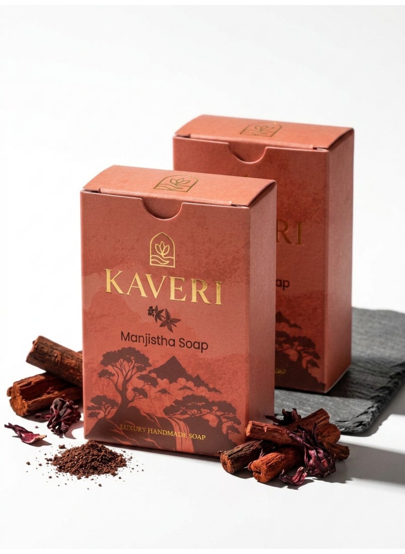 KAVERI Manjistha Natural Handmade Soap Bar (Pack Of 2)– Ayurvedic Cold-Processed Face & Body Bar with Manjistha Root Extract & Essential Oils, 110 g | Radiance, Balance, Vegan Skincare - Image 1