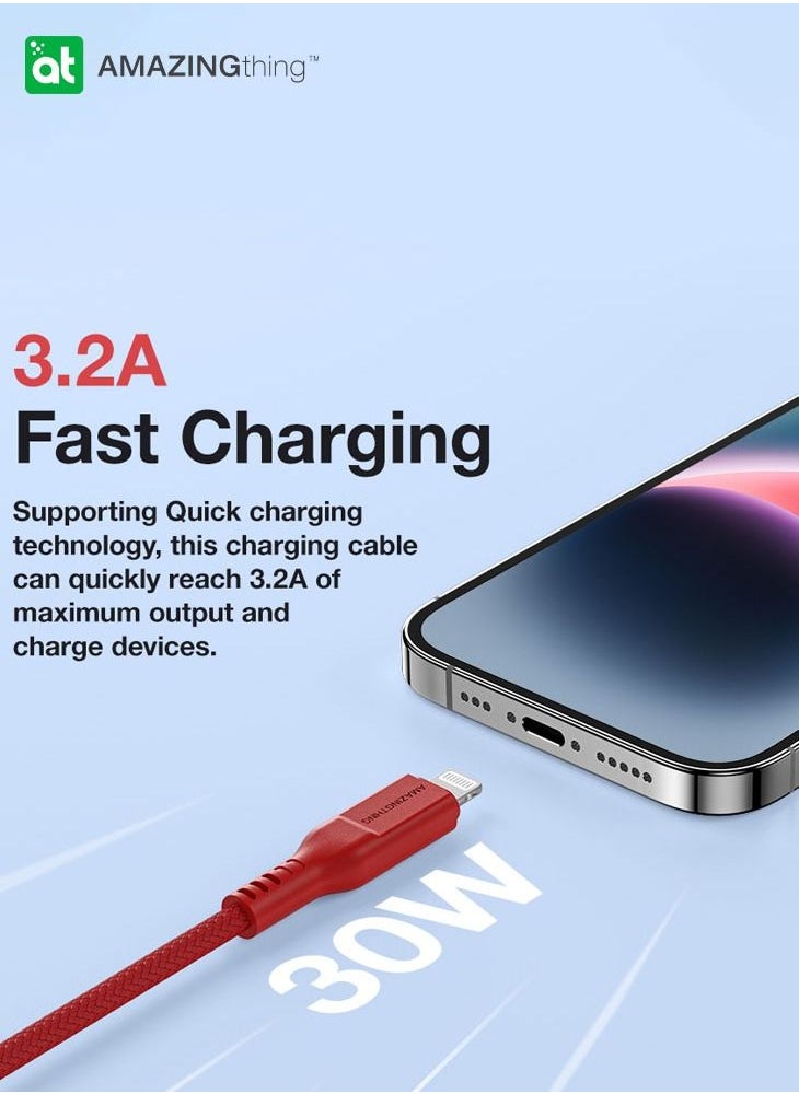 AMAZINGthing - Thunder PRO Lightning to USB-C PD 30W 3.2A Fast Charge Cable [1.1 Meter] - Red - Image 1