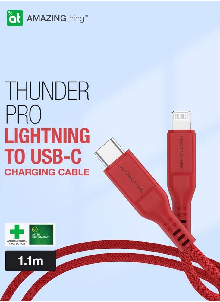 AMAZINGthing - Thunder PRO Lightning to USB-C PD 30W 3.2A Fast Charge Cable [1.1 Meter] - Red - Image 1