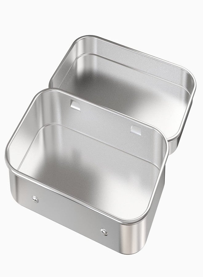 Hulless 2 Pcs Metal Hinged Tin Box Container Mini Portable Small Storage Container Kit with Lid for Home Storage 3.7x2.3x0.8 inch, Silver - Image 2