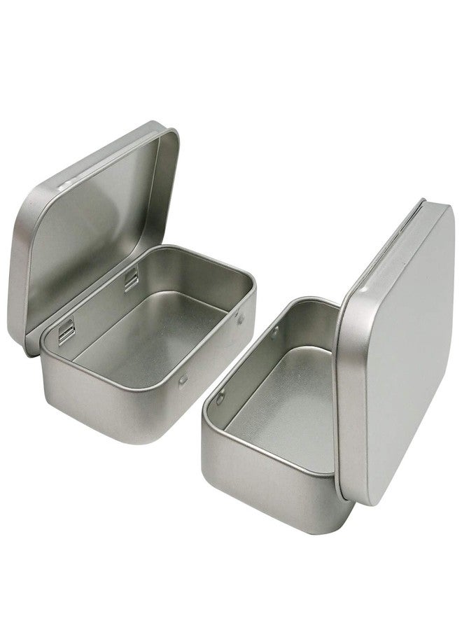 Hulless 2 Pcs Metal Hinged Tin Box Container Mini Portable Small Storage Container Kit with Lid for Home Storage 3.7x2.3x0.8 inch, Silver - Image 5