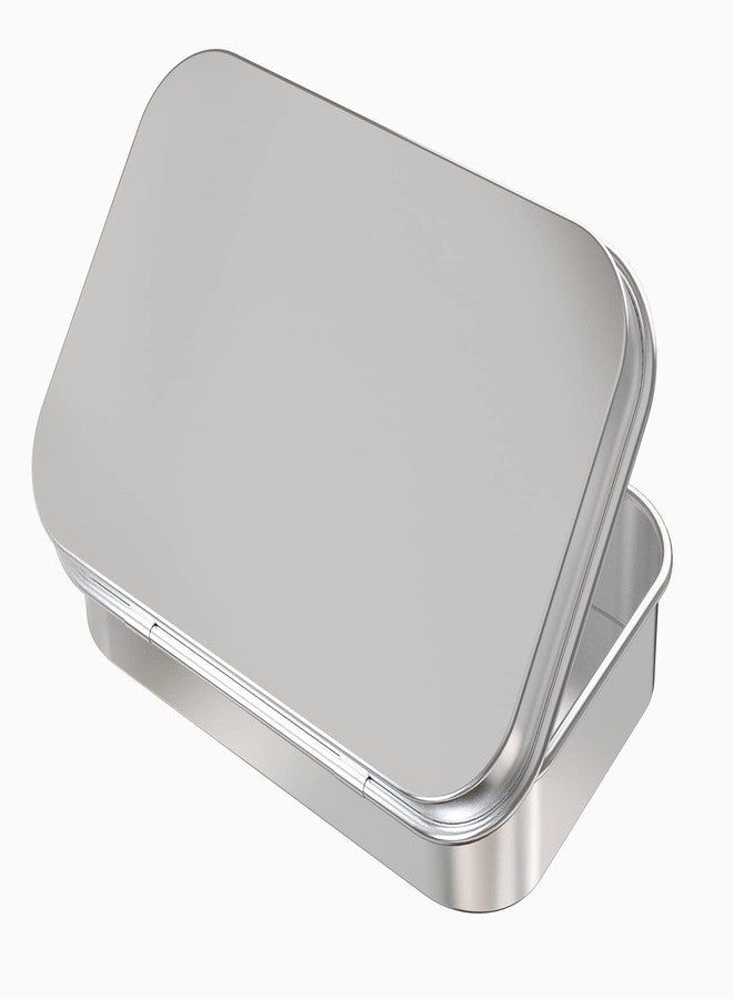 Hulless 2 Pcs Metal Hinged Tin Box Container Mini Portable Small Storage Container Kit with Lid for Home Storage 3.7x2.3x0.8 inch, Silver - Image 4
