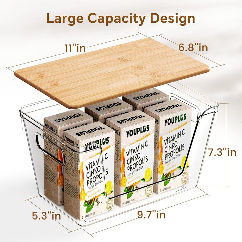 Criusia 2 Set Pantry Organizers and Storage with Bamboo Lid, Stackable Clear Bins for Onion, Potato, Fruit, Vegetables, Trash Bag Dispenser for Kitchen and Under Sink Organization - Image 2