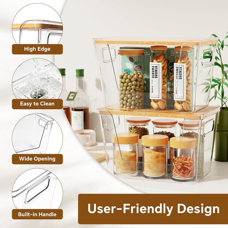 Criusia 2 Set Pantry Organizers and Storage with Bamboo Lid, Stackable Clear Bins for Onion, Potato, Fruit, Vegetables, Trash Bag Dispenser for Kitchen and Under Sink Organization - Image 5