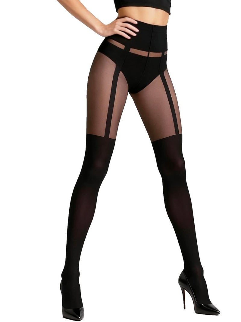 Mila Marutti Faux Thigh High Tights for Women - Stylish and Comfortable Faux Tights with Sheer Top - Fashionable Faux Thigh High Look - M - Image 1