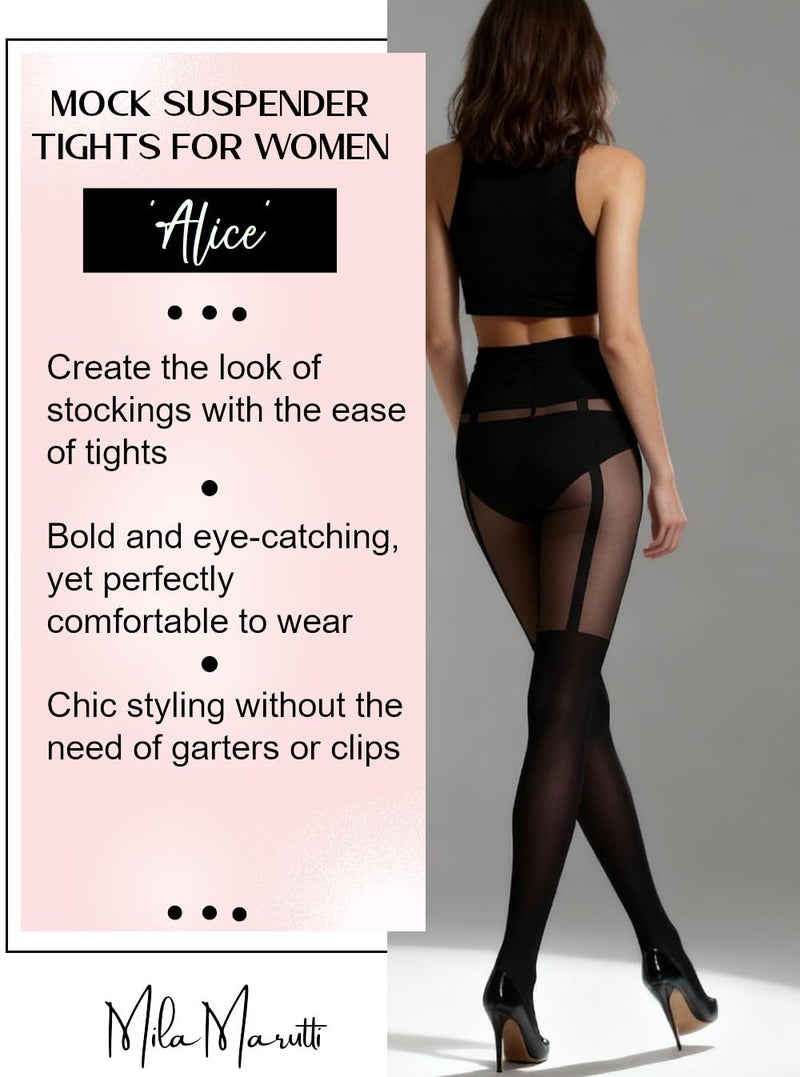 Mila Marutti Faux Thigh High Tights for Women - Stylish and Comfortable Faux Tights with Sheer Top - Fashionable Faux Thigh High Look - M - Image 3