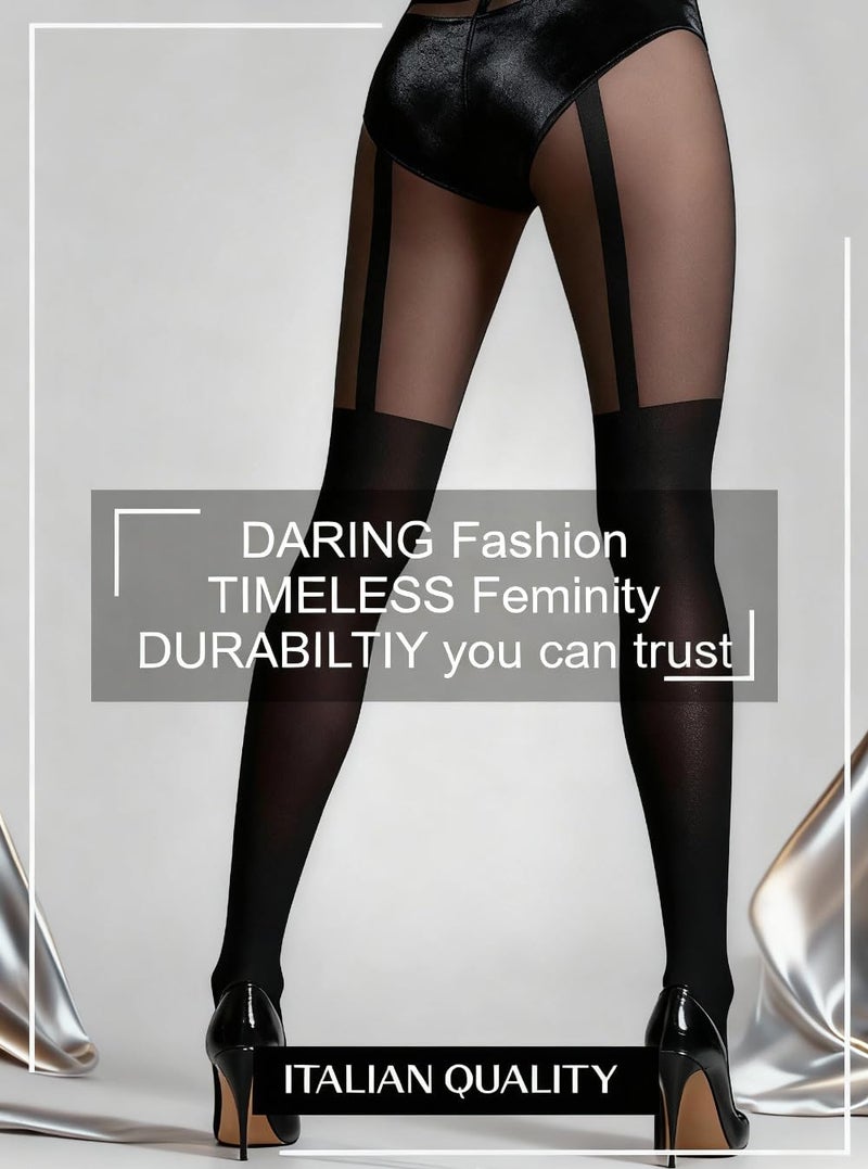 Mila Marutti Faux Thigh High Tights for Women - Stylish and Comfortable Faux Tights with Sheer Top - Fashionable Faux Thigh High Look - M - Image 4