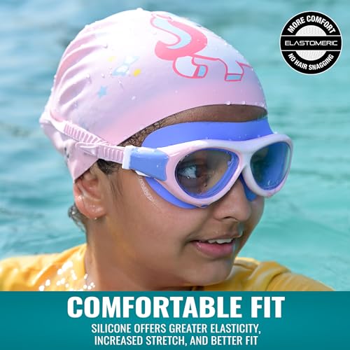 SLOVIC Swimming Cap for Kids [Unicorn] | Swimming Cap for Girls & Boys | Swimming Pool Caps for Kids | No Hair Pulling & Chlorine Resistant | Free Size Swimming Caps for Kids - Image 4