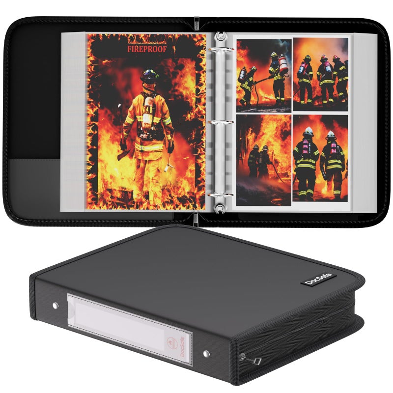 DocSafe Photo Album 4x6 400 Pockets,Fireproof Photo Book with 100 Plastic Sleeves,Large Capacity Binder Protect Family Wedding Anniversary Baby Vacation Pictures,Zipper Closure,2-Inch O-Rings,Black - Image 1