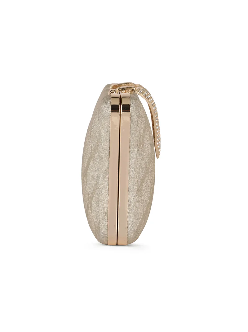 globus Globus Women Gold V-Shape Stoned Lock Self Design Rectangular Party Clutch Detachable Chain Strap