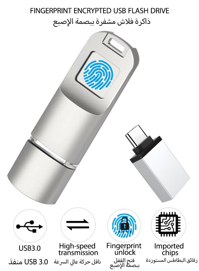 RUKYU 256GB Fingerprint USB 3.0 Flash Drive, Full Disk Biometric Encryption Secure Thumb Drive for PC, for Android Phone, Laptop for Friends and Family - Image 1