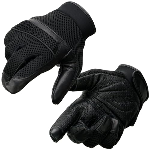 Milwaukee Leather MG7503 Men's Black Leather i-Touch Screen Compatible Mesh Racing Motorcycle Hand Gloves W/Reflector - Large - Image 1