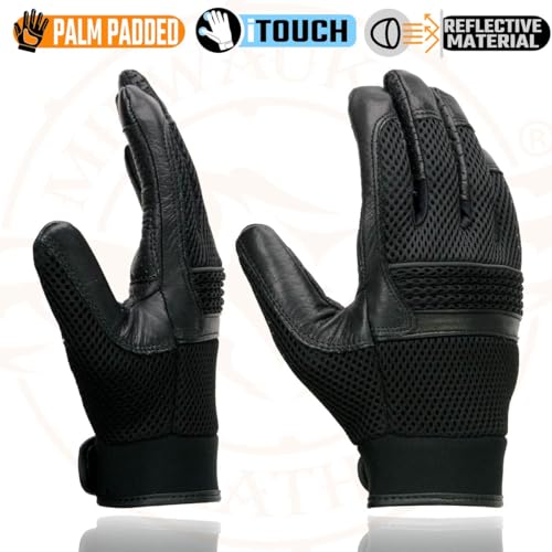 Milwaukee Leather MG7503 Men's Black Leather i-Touch Screen Compatible Mesh Racing Motorcycle Hand Gloves W/Reflector - Large - Image 5