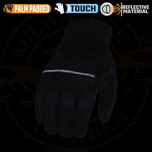 Milwaukee Leather MG7503 Men's Black Leather i-Touch Screen Compatible Mesh Racing Motorcycle Hand Gloves W/Reflector - Large - Image 4