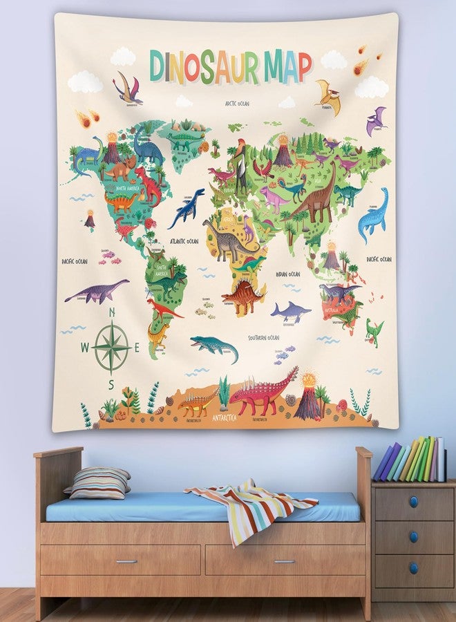 DECOWALL TP-012 Dinosaur World Map Tapestry 60''x50''(150x130cm) Poster for Kids Educational learning Wall Hanging for Bedroom Living Room Nursery Dorm Home Décor art classroom office - Image 1