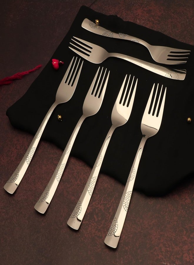 Parage 6 Pieces Stainless Steel Forks Set,19 cm Long, Premium Forks for Home & Kitchen, Luxury Dining Tableware Cutlery Set Gift for House Warming,6 Table Forks, Silver (Moonpress Design) - Image 1