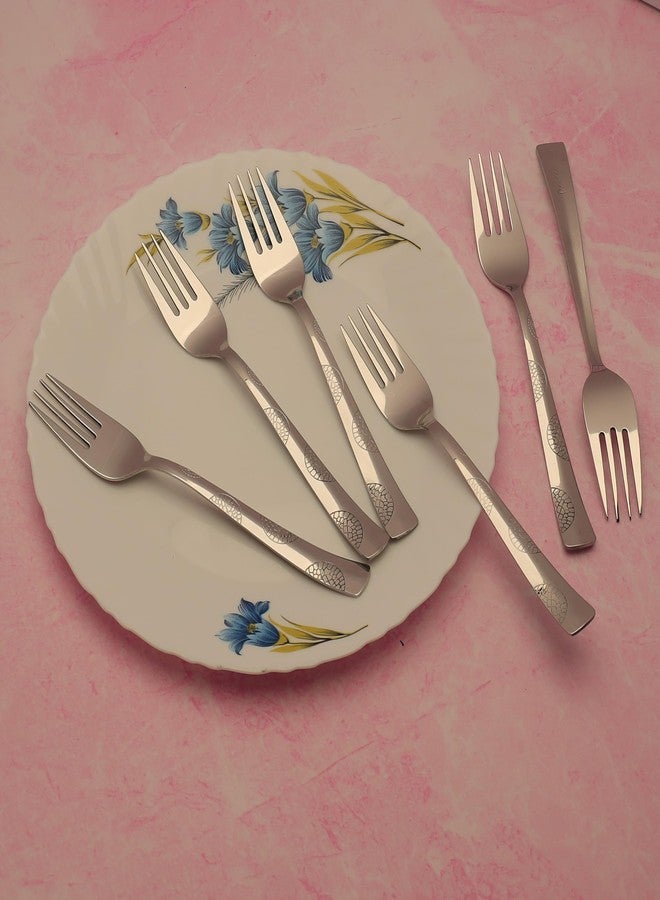 Parage 6 Pieces Stainless Steel Forks Set,19 cm Long, Premium Forks for Home & Kitchen, Luxury Dining Tableware Cutlery Set Gift for House Warming,6 Table Forks, Silver (Moonpress Design) - Image 3