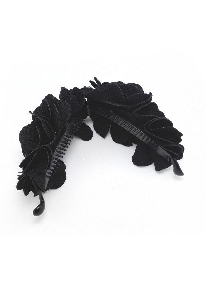 Meilliwish Flowers Rose Hair Clip Ponytail Holder 1 PCS(H41)(Black) - Image 2