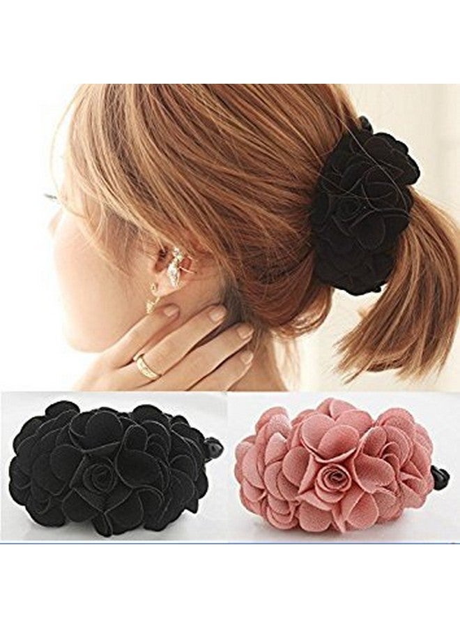 Meilliwish Flowers Rose Hair Clip Ponytail Holder 1 PCS(H41)(Black) - Image 3