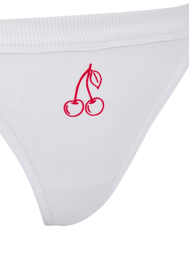 trendyol White Cotton Ribbed Cherry Printed Capless Strap Knitted Underwear Set - Image 5