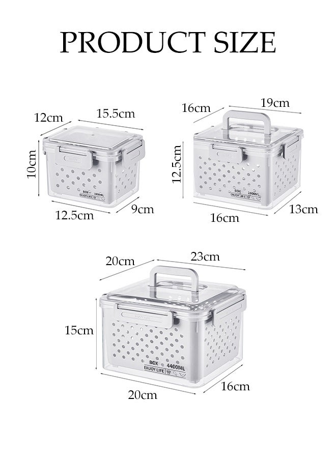 DUNISO 3Pcs Storage Containers Fridge Organiser Food Storage Containers with Lid and Handle Stackable Kitchen Storage Organiser with Removable Colanders Fresh Fruit Vegetable Freezer Storage Boxes with Lid for Fruit， Berry, Vegetables, Meat - Image 4