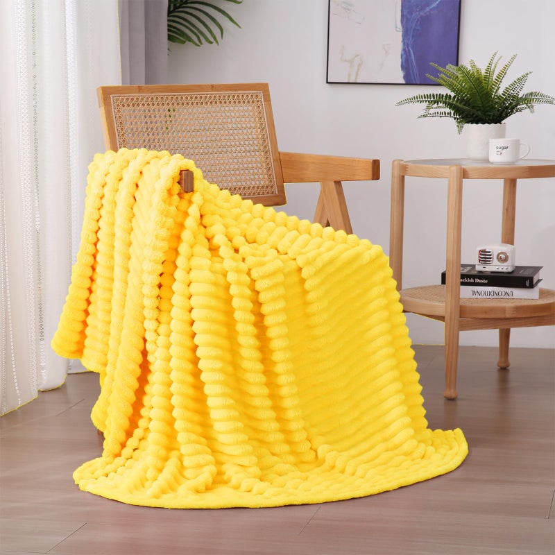 Linecooo Bright Yellow Fleece Throw Blanket 50â€Ã—60â€ for Couch Sofa Bed,Super Soft Cozy Plush Microfiber Flannel Blanket with Stripes Design Lightweight for Adults,Woman,Girls - Image 1