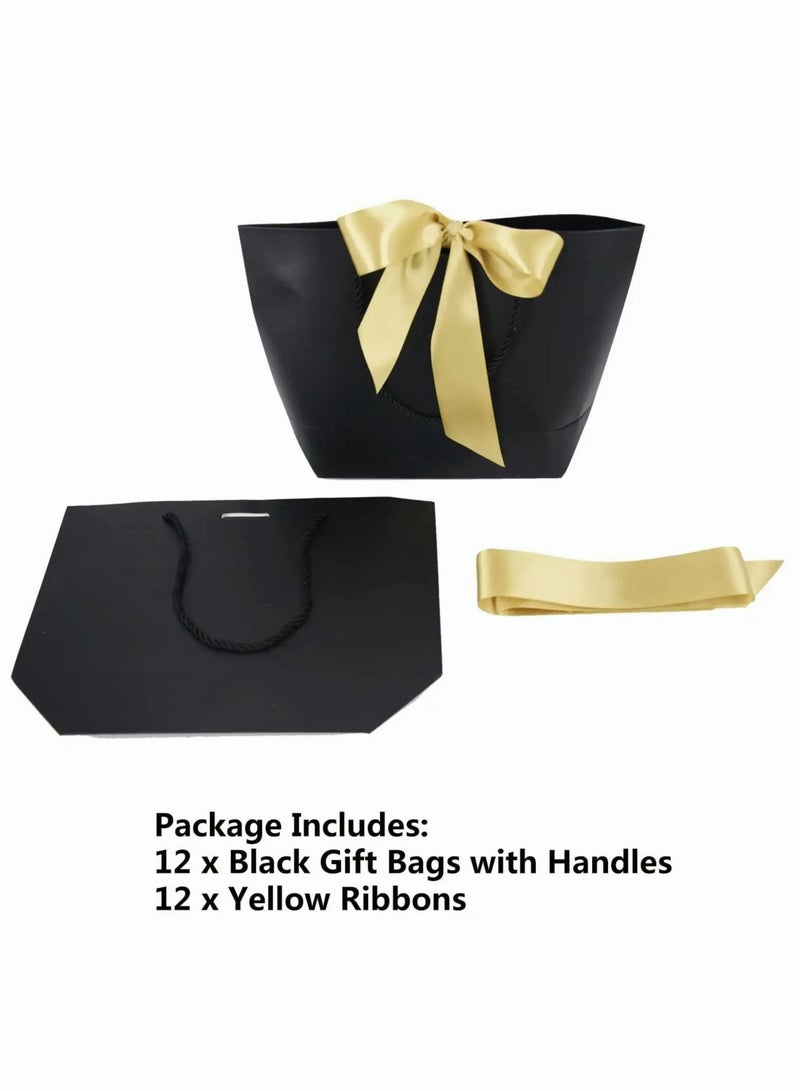 Zikra Gift Bags with Handles,Party Favor Bags with Bow Ribbon, Paper Bags for Birthday Wedding Bridesmaid Present Celebration Holiday 12Pcs Black - Image 3
