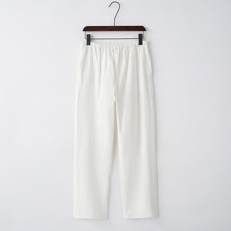Chinese Style Linen Casual Pants Men's Spring and Autumn Retro Style Chinese Tang Coat Cotton Linen Loose Waist Loose Tang Coat Pants - Image 1
