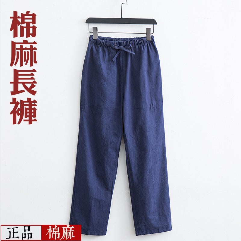 Chinese Style Linen Casual Pants Men's Spring and Autumn Retro Style Chinese Tang Coat Cotton Linen Loose Waist Loose Tang Coat Pants - Image 4