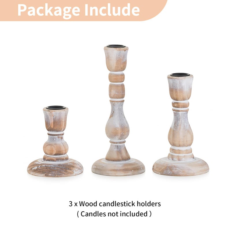NUPTIO Taper Candle Holders Wood: Set of 3 Rustic Wooden Candlestick Holder - Vintage Candles Stick Candleholder for Fall Thanksgiving Christmas Fireplace Table Decor - Image 4