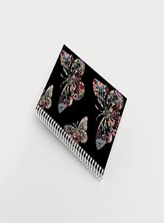 Premium Notebook - 100 Pages, 15 x 8cm - Black Butterfly Flower, A5,15X20cm