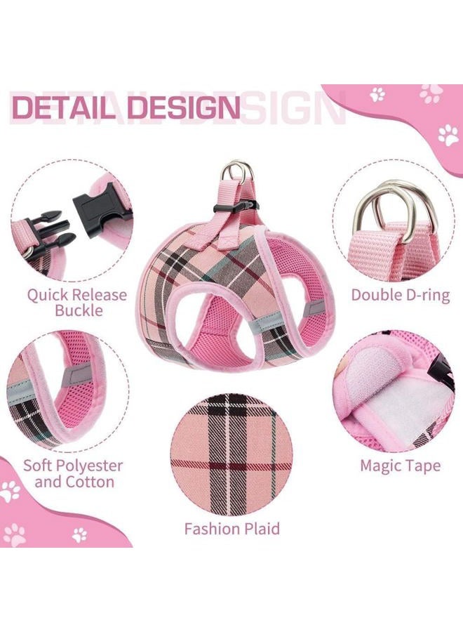 KOOLTAIL Small Dog Harness and Lead Set, Soft Mesh Plaid Puppy Harness with Safety Buckle, Adjustable & Comfortable Padded Reflective Vest for Puppies and Small Breeds Dogs Walking,Pink,X-Small - Image 3
