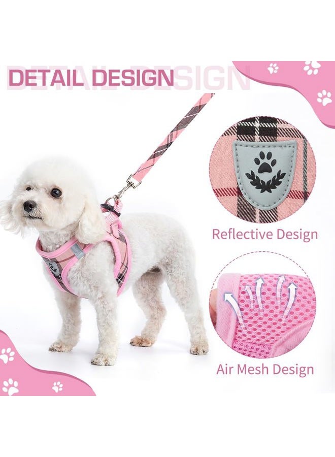 KOOLTAIL Small Dog Harness and Lead Set, Soft Mesh Plaid Puppy Harness with Safety Buckle, Adjustable & Comfortable Padded Reflective Vest for Puppies and Small Breeds Dogs Walking,Pink,X-Small - Image 5