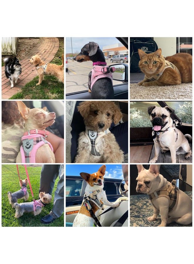 KOOLTAIL Small Dog Harness and Lead Set, Soft Mesh Plaid Puppy Harness with Safety Buckle, Adjustable & Comfortable Padded Reflective Vest for Puppies and Small Breeds Dogs Walking,Pink,X-Small - Image 2