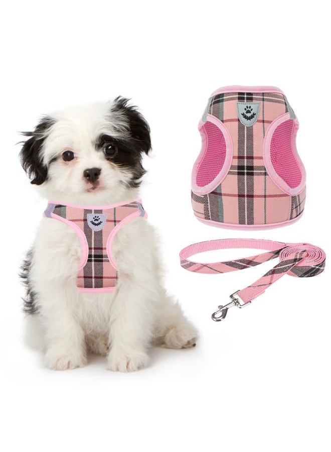KOOLTAIL Small Dog Harness and Lead Set, Soft Mesh Plaid Puppy Harness with Safety Buckle, Adjustable & Comfortable Padded Reflective Vest for Puppies and Small Breeds Dogs Walking,Pink,X-Small - Image 1